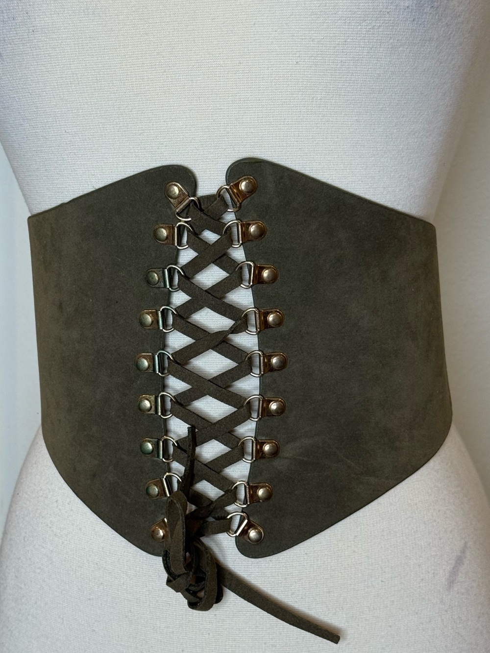 Wide Olive Lace-Up Waist Belt